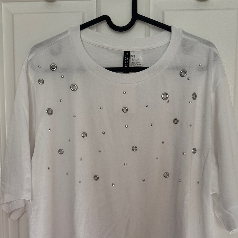 Soft White Tee with Silver hole Accents